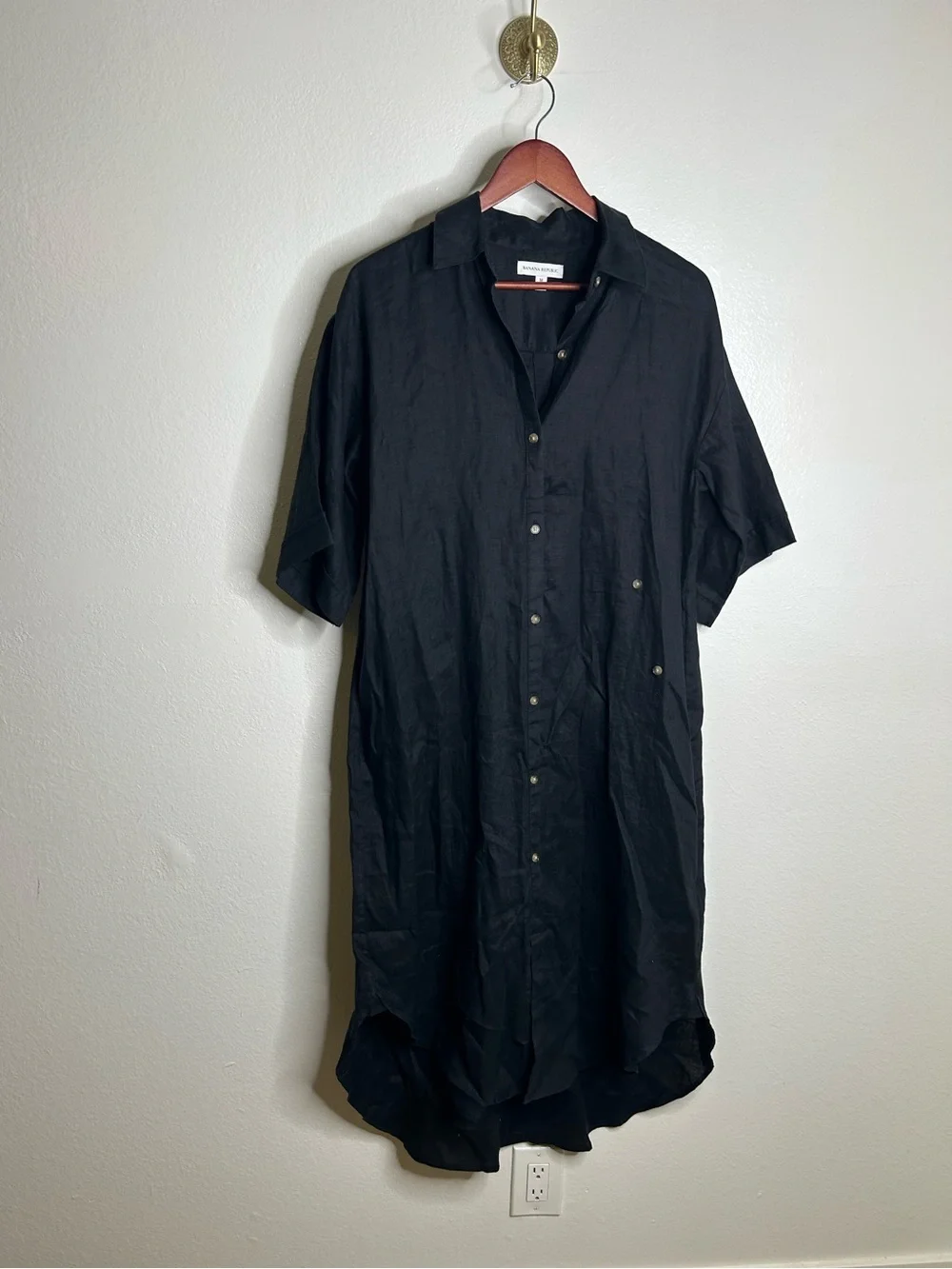 Banana Republic 100% Linen Black Asymmetrical Button Down Shirt Dress - Picture 1 of 15
